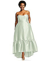 Alt View 1 Thumbnail - Mint Green Strapless Deep Ruffle Hem Satin High Low Dress with Pockets