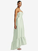 Side View Thumbnail - Mint Green Strapless Deep Ruffle Hem Satin High Low Dress with Pockets