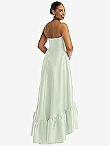 Rear View Thumbnail - Mint Green Strapless Deep Ruffle Hem Satin High Low Dress with Pockets