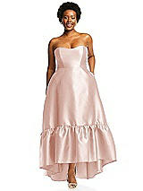 Alt View 1 Thumbnail - Blush Strapless Deep Ruffle Hem Satin High Low Dress with Pockets