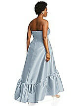 Alt View 3 Thumbnail - Mist Strapless Deep Ruffle Hem Satin High Low Dress with Pockets
