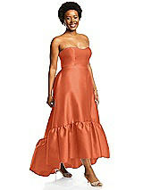 Alt View 2 Thumbnail - Portofino Orange Strapless Deep Ruffle Hem Satin High Low Dress with Pockets