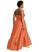 Alt View 3 Thumbnail - Portofino Orange Strapless Deep Ruffle Hem Satin High Low Dress with Pockets
