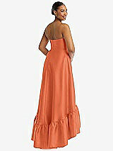 Rear View Thumbnail - Portofino Orange Strapless Deep Ruffle Hem Satin High Low Dress with Pockets