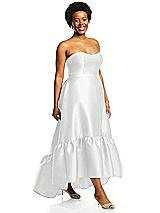 Alt View 2 Thumbnail - White Strapless Deep Ruffle Hem Satin High Low Dress with Pockets