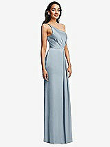 Side View Thumbnail - Mist One-Shoulder Draped Skirt Satin Trumpet Gown