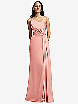 Front View Thumbnail - Rose One-Shoulder Draped Skirt Satin Trumpet Gown