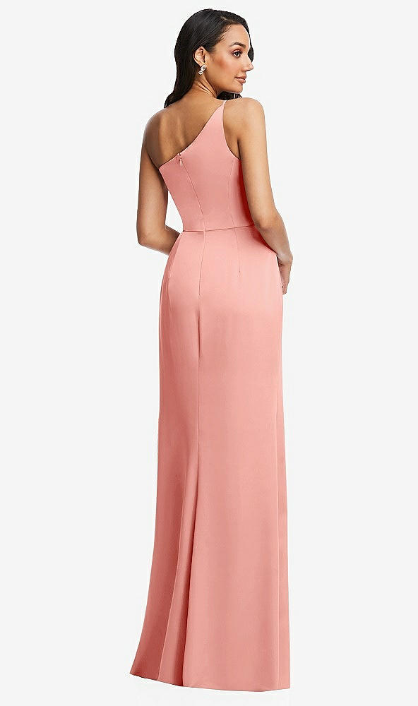 Back View - Rose One-Shoulder Draped Skirt Satin Trumpet Gown