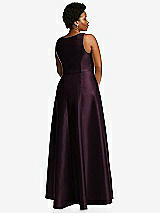 Alt View 3 Thumbnail - Deep Plum Boned Corset Closed-Back Satin Gown with Full Skirt and Pockets