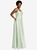 Alt View 2 Thumbnail - Mint Green Boned Corset Closed-Back Satin Gown with Full Skirt and Pockets
