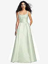 Front View Thumbnail - Mint Green Boned Corset Closed-Back Satin Gown with Full Skirt and Pockets