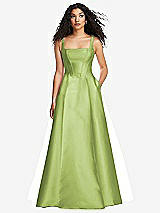 Front View Thumbnail - Mojito Boned Corset Closed-Back Satin Gown with Full Skirt and Pockets