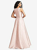 Rear View Thumbnail - Blush Boned Corset Closed-Back Satin Gown with Full Skirt and Pockets