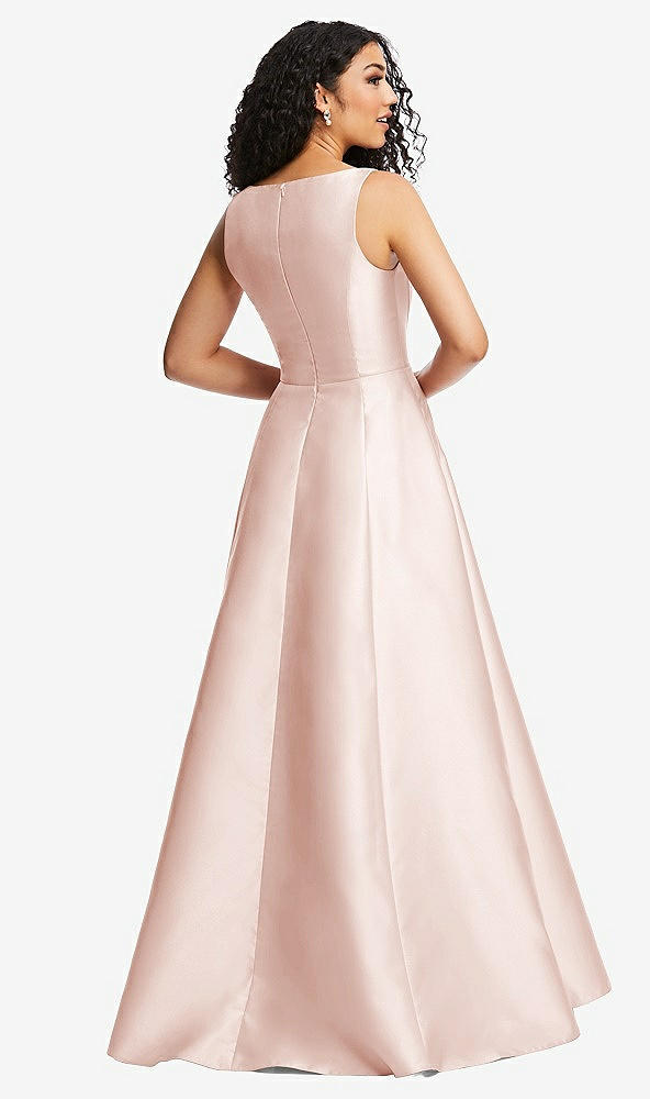 Back View - Blush Boned Corset Closed-Back Satin Gown with Full Skirt and Pockets