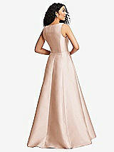 Rear View Thumbnail - Cameo Boned Corset Closed-Back Satin Gown with Full Skirt and Pockets