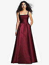 Front View Thumbnail - Cabernet Boned Corset Closed-Back Satin Gown with Full Skirt and Pockets