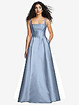 Front View Thumbnail - Cloudy Boned Corset Closed-Back Satin Gown with Full Skirt and Pockets