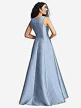 Rear View Thumbnail - Cloudy Boned Corset Closed-Back Satin Gown with Full Skirt and Pockets