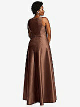 Alt View 3 Thumbnail - Cognac Boned Corset Closed-Back Satin Gown with Full Skirt and Pockets