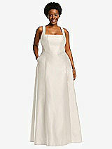 Alt View 1 Thumbnail - Ivory Boned Corset Closed-Back Satin Gown with Full Skirt and Pockets
