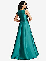 Rear View Thumbnail - Jade Boned Corset Closed-Back Satin Gown with Full Skirt and Pockets