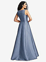 Rear View Thumbnail - Larkspur Blue Boned Corset Closed-Back Satin Gown with Full Skirt and Pockets