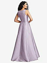 Rear View Thumbnail - Lilac Haze Boned Corset Closed-Back Satin Gown with Full Skirt and Pockets