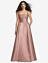 Front View Thumbnail - Neu Nude Boned Corset Closed-Back Satin Gown with Full Skirt and Pockets