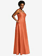 Alt View 2 Thumbnail - Portofino Orange Boned Corset Closed-Back Satin Gown with Full Skirt and Pockets