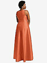 Alt View 3 Thumbnail - Portofino Orange Boned Corset Closed-Back Satin Gown with Full Skirt and Pockets