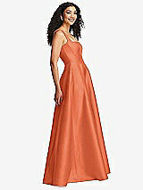 Side View Thumbnail - Portofino Orange Boned Corset Closed-Back Satin Gown with Full Skirt and Pockets