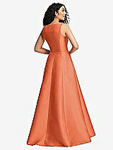 Rear View Thumbnail - Portofino Orange Boned Corset Closed-Back Satin Gown with Full Skirt and Pockets