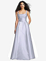 Front View Thumbnail - Silver Dove Boned Corset Closed-Back Satin Gown with Full Skirt and Pockets