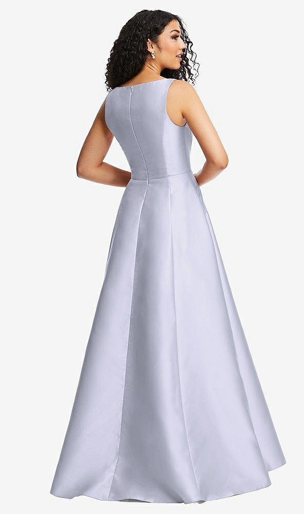 Back View - Silver Dove Boned Corset Closed-Back Satin Gown with Full Skirt and Pockets