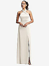 Front View Thumbnail - Ivory Shawl Collar Open-Back Halter Maxi Dress with Pockets