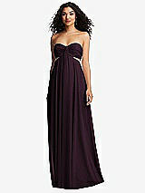 Alt View 5 Thumbnail - Deep Plum Strapless Empire Waist Cutout Maxi Dress with Covered Button Detail