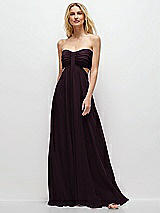 Front View Thumbnail - Deep Plum Strapless Empire Waist Cutout Maxi Dress with Covered Button Detail