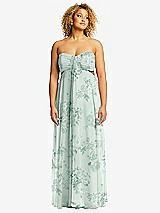 Alt View 1 Thumbnail - Mint Green Floral Strapless Empire Waist Cutout Maxi Dress with Covered Button Detail