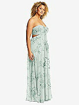 Alt View 2 Thumbnail - Mint Green Floral Strapless Empire Waist Cutout Maxi Dress with Covered Button Detail