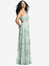 Alt View 4 Thumbnail - Mint Green Floral Strapless Empire Waist Cutout Maxi Dress with Covered Button Detail