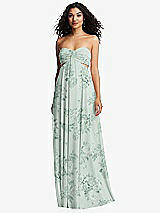 Alt View 5 Thumbnail - Mint Green Floral Strapless Empire Waist Cutout Maxi Dress with Covered Button Detail