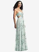 Alt View 6 Thumbnail - Mint Green Floral Strapless Empire Waist Cutout Maxi Dress with Covered Button Detail