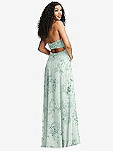 Alt View 7 Thumbnail - Mint Green Floral Strapless Empire Waist Cutout Maxi Dress with Covered Button Detail