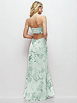 Side View Thumbnail - Mint Green Floral Strapless Empire Waist Cutout Maxi Dress with Covered Button Detail