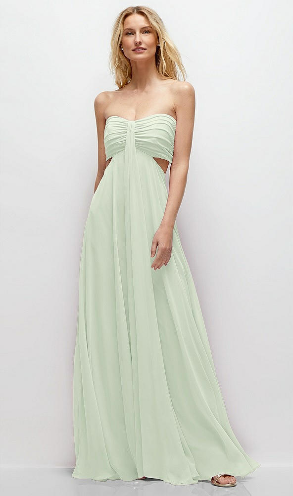 Front View - Mint Green Strapless Empire Waist Cutout Maxi Dress with Covered Button Detail