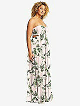 Alt View 2 Thumbnail - Palm Beach Print Strapless Empire Waist Cutout Maxi Dress with Covered Button Detail