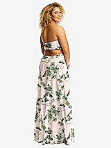Alt View 3 Thumbnail - Palm Beach Print Strapless Empire Waist Cutout Maxi Dress with Covered Button Detail
