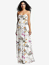 Alt View 5 Thumbnail - Butterfly Botanica Ivory Strapless Empire Waist Cutout Maxi Dress with Covered Button Detail