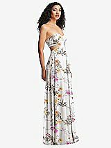 Alt View 6 Thumbnail - Butterfly Botanica Ivory Strapless Empire Waist Cutout Maxi Dress with Covered Button Detail