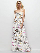 Front View Thumbnail - Butterfly Botanica Ivory Strapless Empire Waist Cutout Maxi Dress with Covered Button Detail